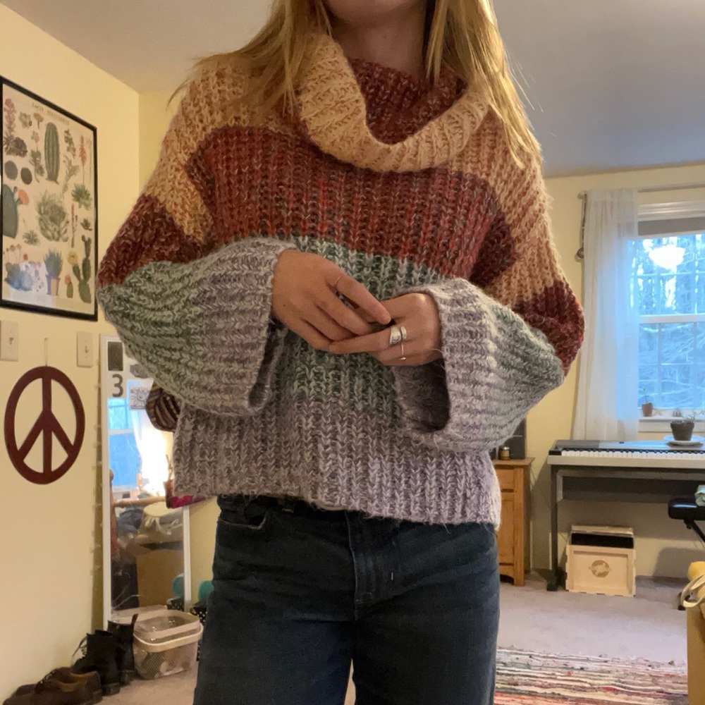 colorful cowl neck sweater